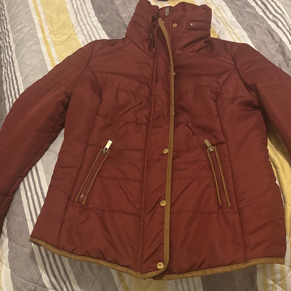 BONGO 80's Quilted Women's Burgundy Puffer Jacket Hide Away Hood
